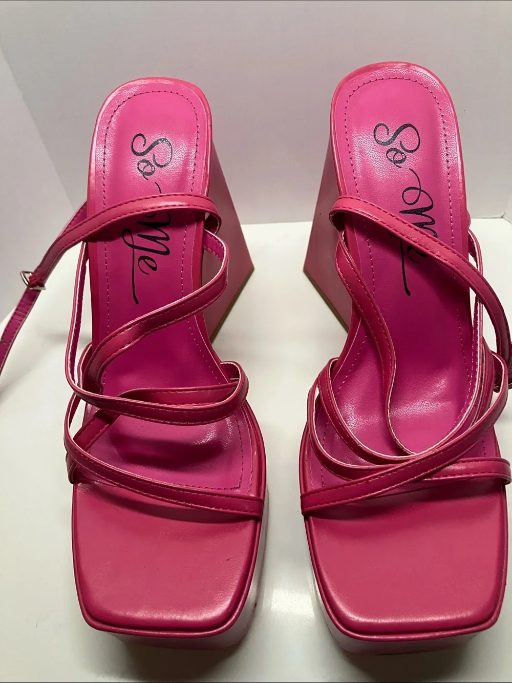 So Me Fuchsia Strappy Platform Heels